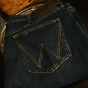 Wrangler Dark Blue Jeans with Gold Stitching Regular Fit 38x30 NWT